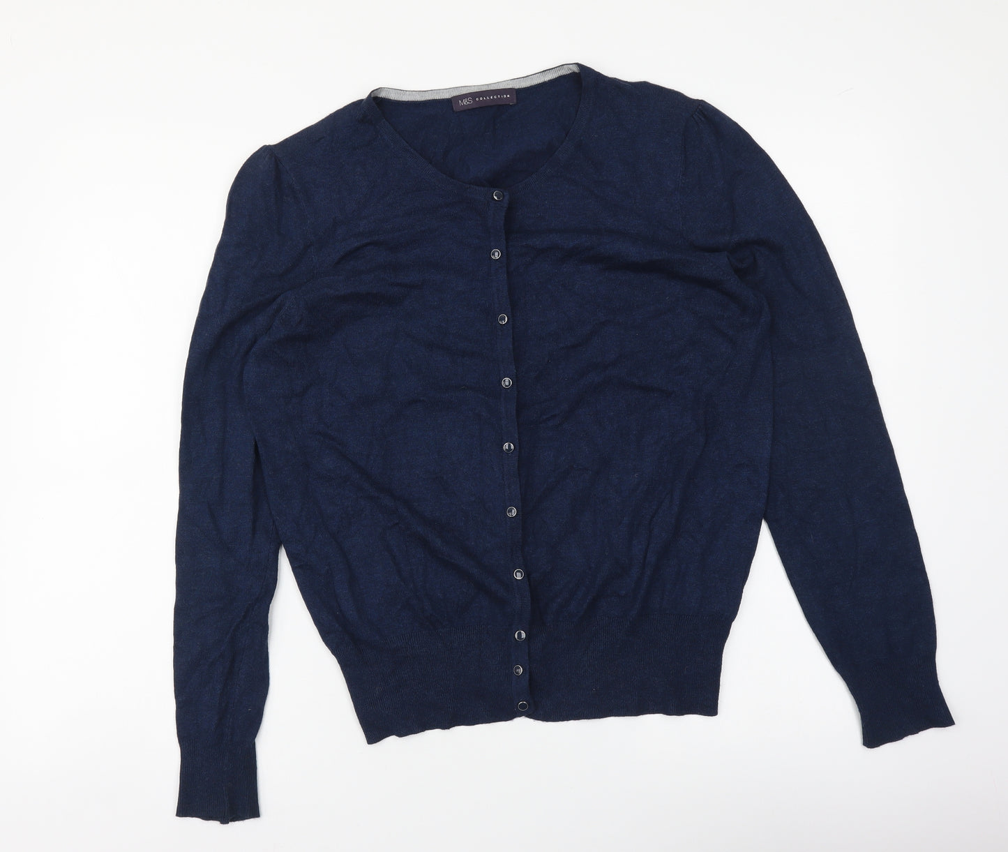 Marks and Spencer Womens Blue Round Neck Viscose Cardigan Jumper Size M
