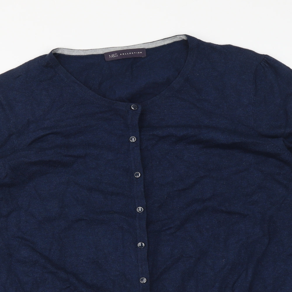 Marks and Spencer Womens Blue Round Neck Viscose Cardigan Jumper Size M