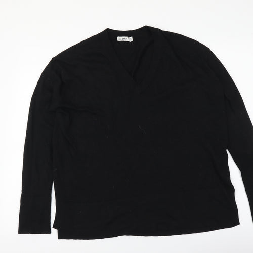 Zara Womens Black V-Neck Polyester Pullover Jumper Size M