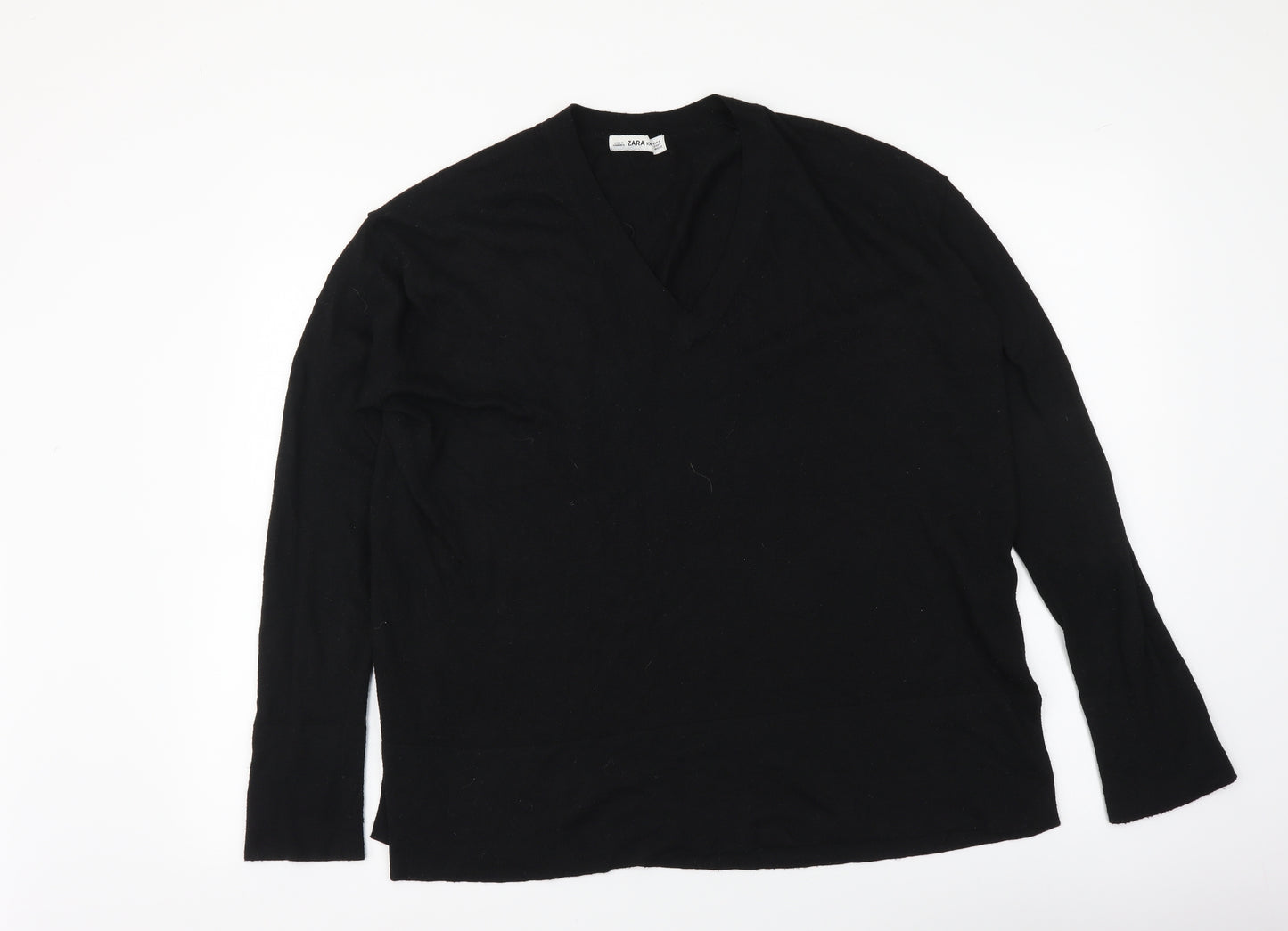 Zara Womens Black V-Neck Polyester Pullover Jumper Size M
