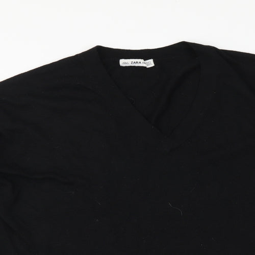 Zara Womens Black V-Neck Polyester Pullover Jumper Size M