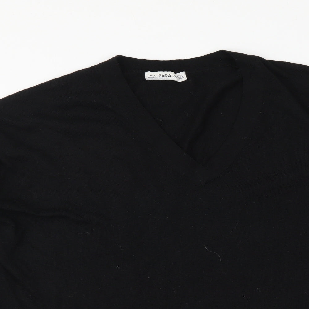 Zara Womens Black V-Neck Polyester Pullover Jumper Size M