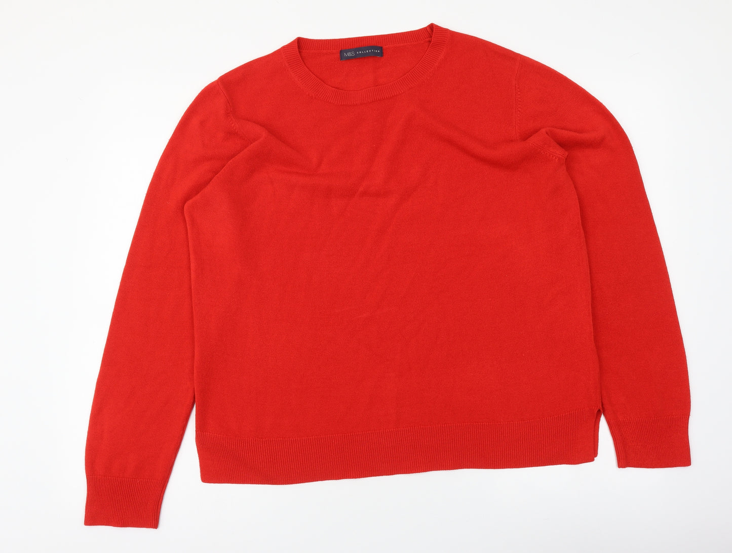 Marks and Spencer Womens Red Round Neck Viscose Pullover Jumper Size 18