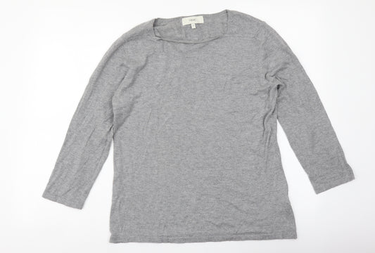 Front view of NEXT women’s grey round neck cotton jumper, size UK 12