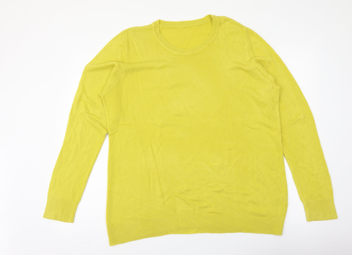 Bonmarché Womens Yellow Round Neck Acrylic Pullover Jumper Size 18
