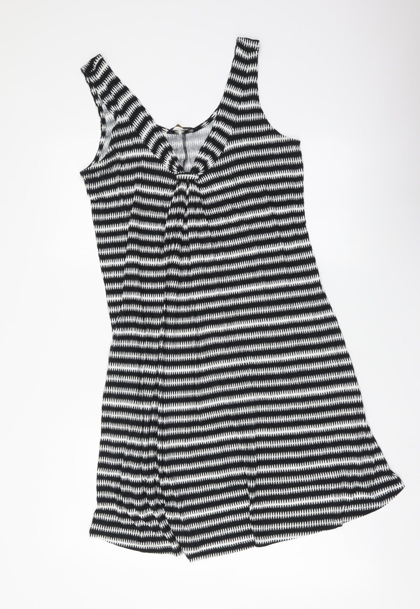 Marks and Spencer Womens Black Striped Viscose Slip Dress Size 8 V-Neck Pullover