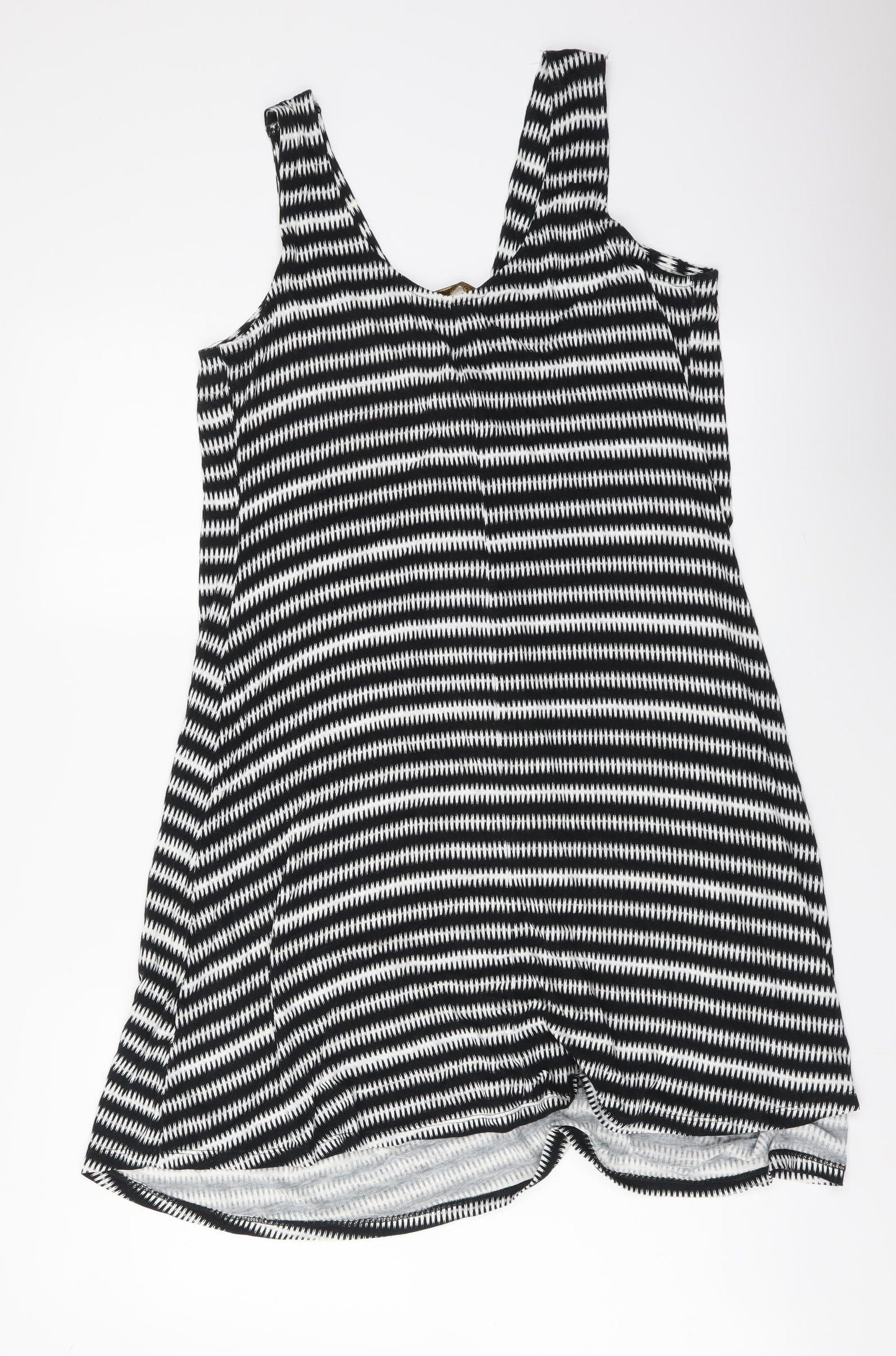 Marks and Spencer Womens Black Striped Viscose Slip Dress Size 8 V-Neck Pullover