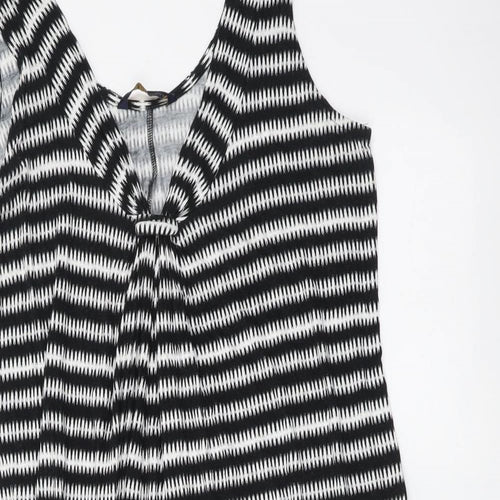 Marks and Spencer Womens Black Striped Viscose Slip Dress Size 8 V-Neck Pullover