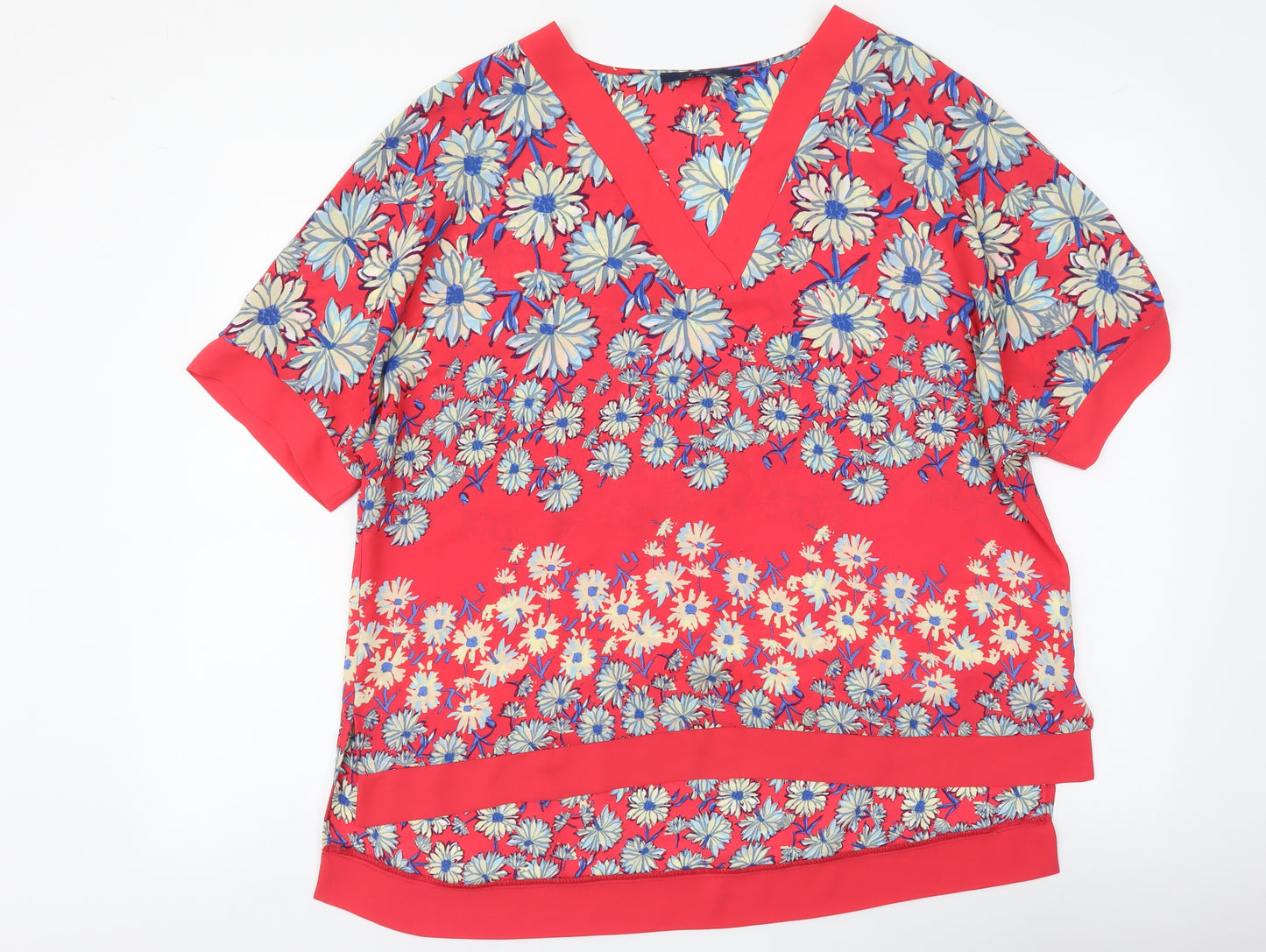 NEXT Womens Red Floral Polyester Basic Blouse Size 14 V-Neck