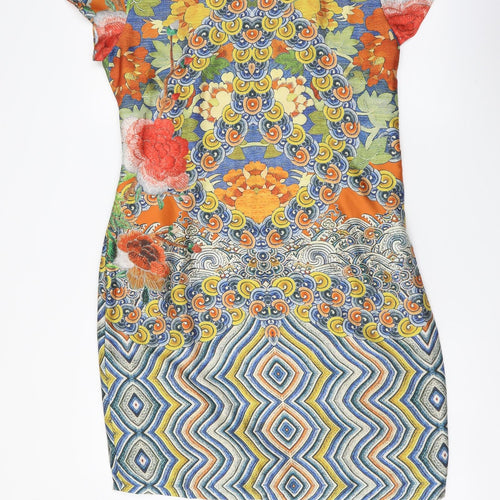 Marcia Azzi Womens Multicoloured Geometric Polyester Pencil Dress Size S Boat Neck Zip