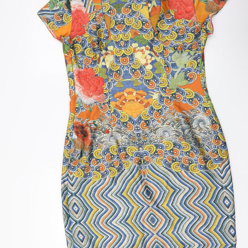 Marcia Azzi Womens Multicoloured Geometric Polyester Pencil Dress Size S Boat Neck Zip
