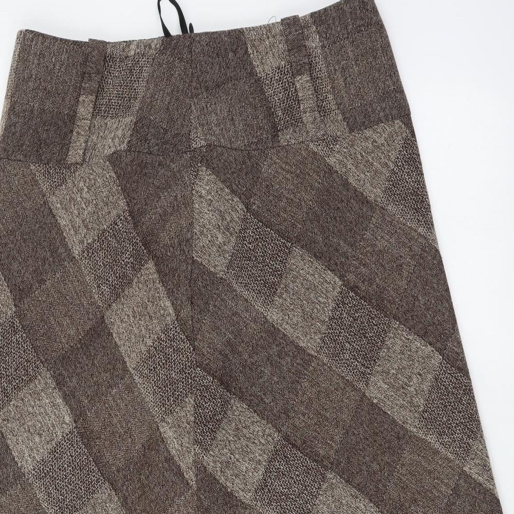 Marks and Spencer Womens Brown Geometric Polyester Flare Skirt Size 10 Zip