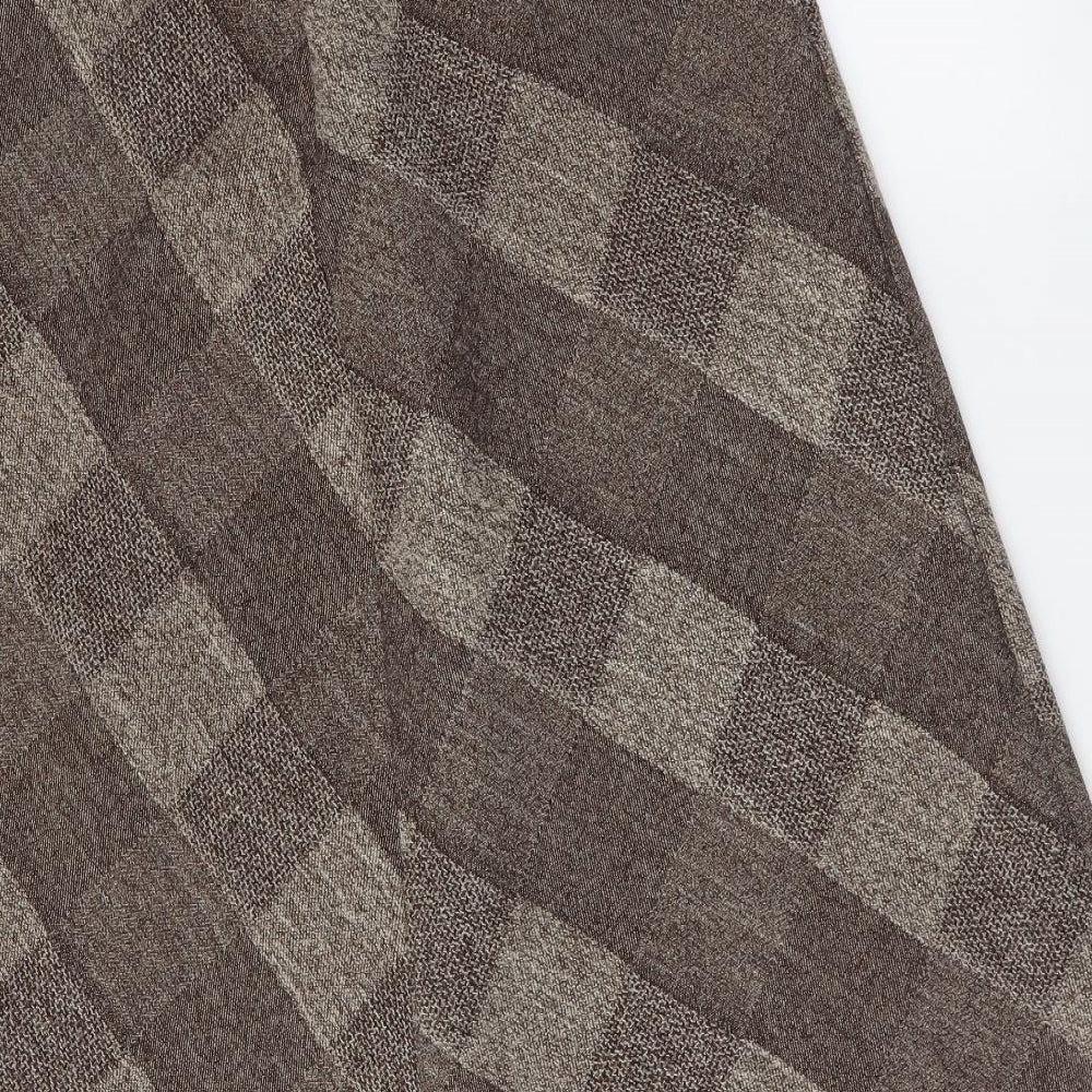Marks and Spencer Womens Brown Geometric Polyester Flare Skirt Size 10 Zip