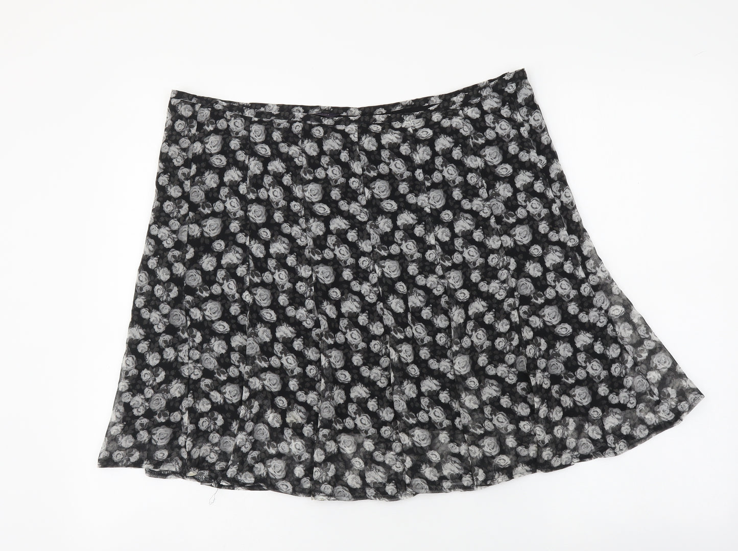 Marks and Spencer Womens Black Geometric Polyester A-Line Skirt Size 16 Zip