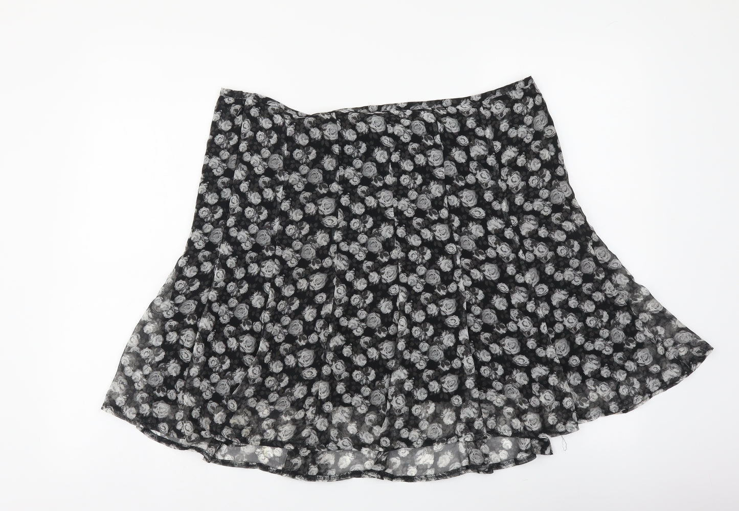 Marks and Spencer Womens Black Geometric Polyester A-Line Skirt Size 16 Zip