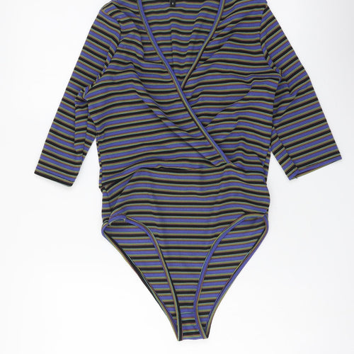 Wednesday Girl Womens Multicoloured Striped Polyester Bodysuit One-Piece Size S Pullover