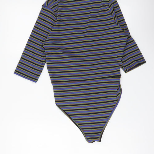 Wednesday Girl Womens Multicoloured Striped Polyester Bodysuit One-Piece Size S Pullover