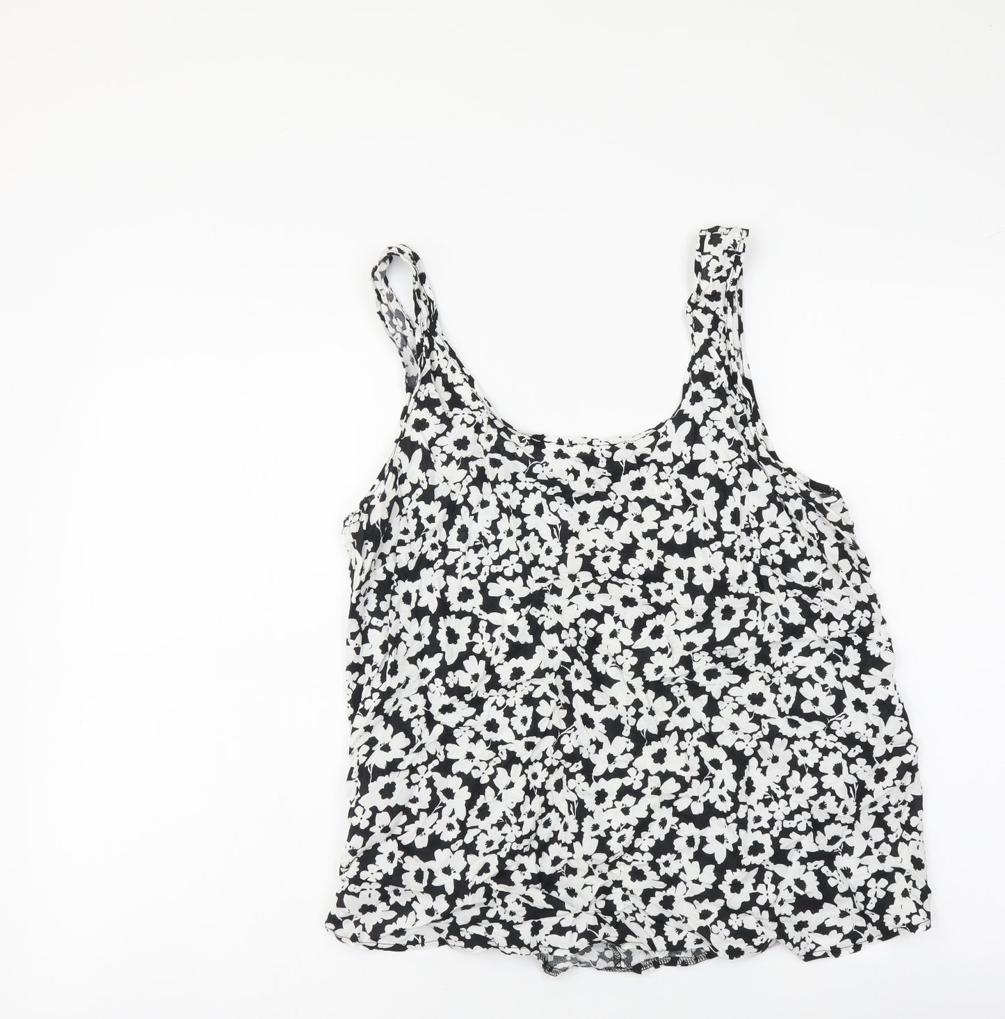 George Womens Black Floral Viscose Basic Tank Size 10 Scoop Neck