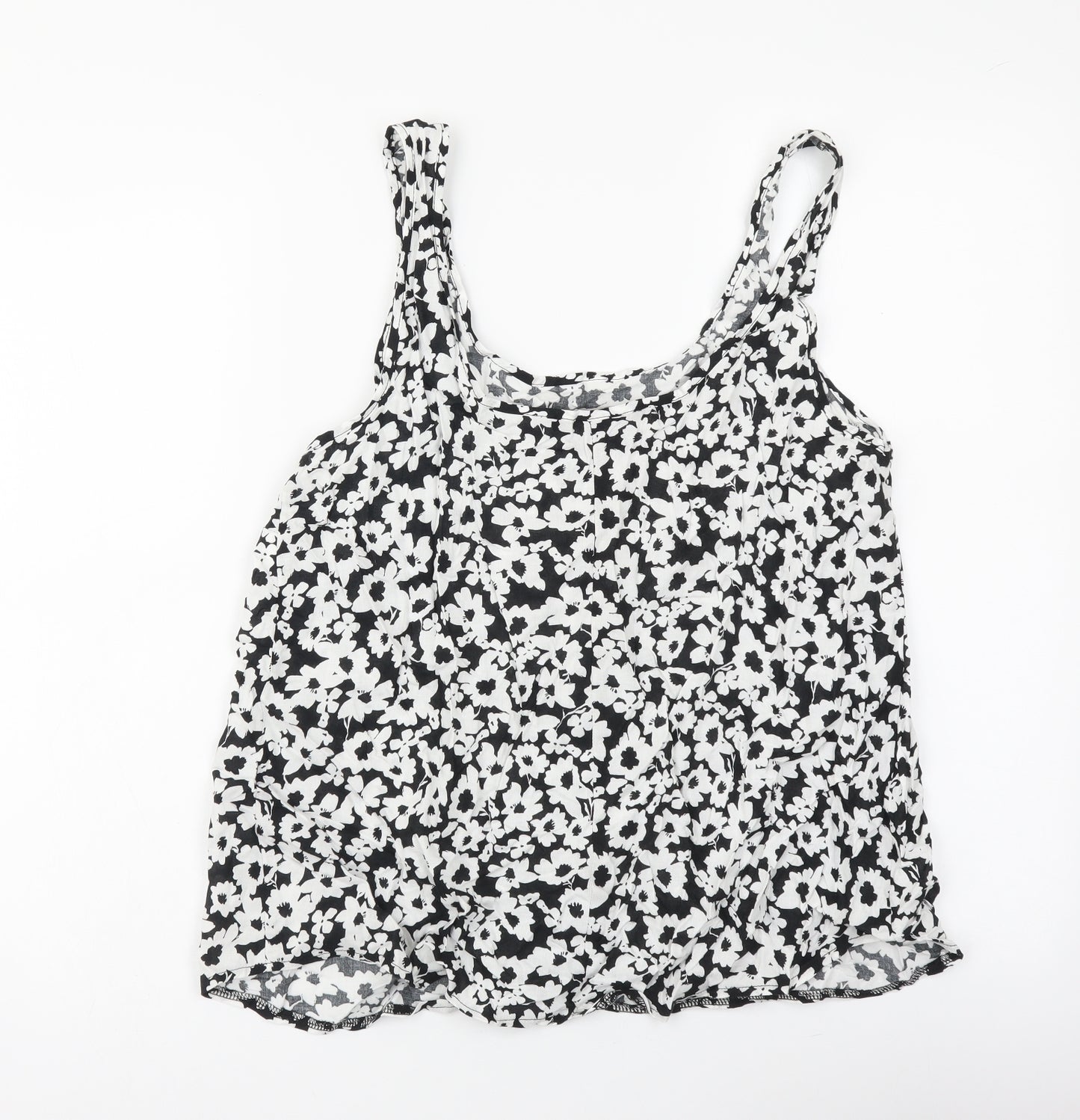 George Womens Black Floral Viscose Basic Tank Size 10 Scoop Neck