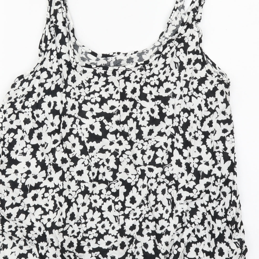 George Womens Black Floral Viscose Basic Tank Size 10 Scoop Neck