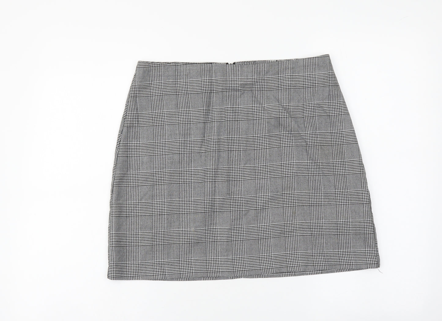 New Look Womens Black Geometric Polyester A-Line Skirt Size 12 Zip