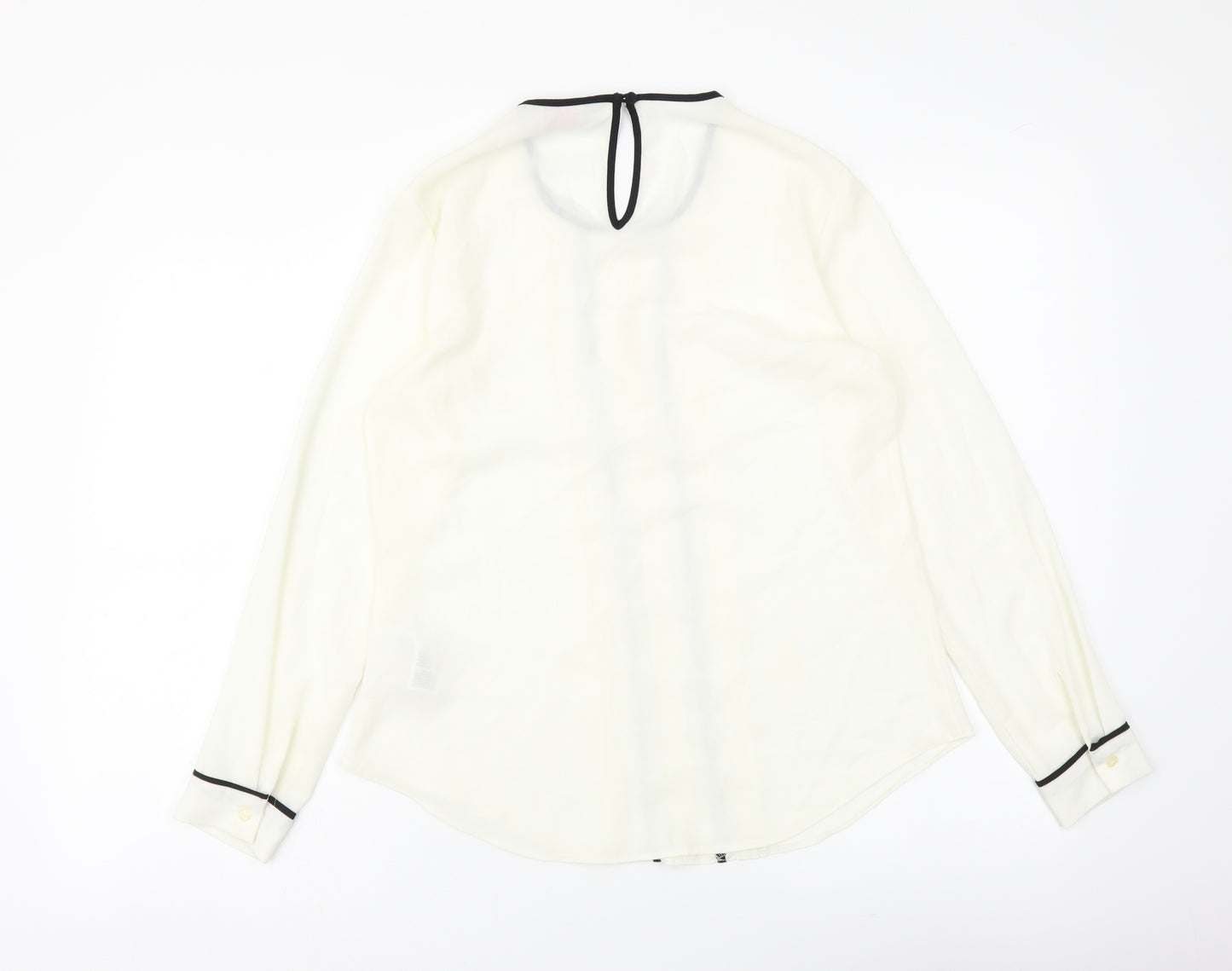 Dorothy Perkins Womens Ivory Polyester Basic Blouse Size 8 Round Neck - Contrasting Trim