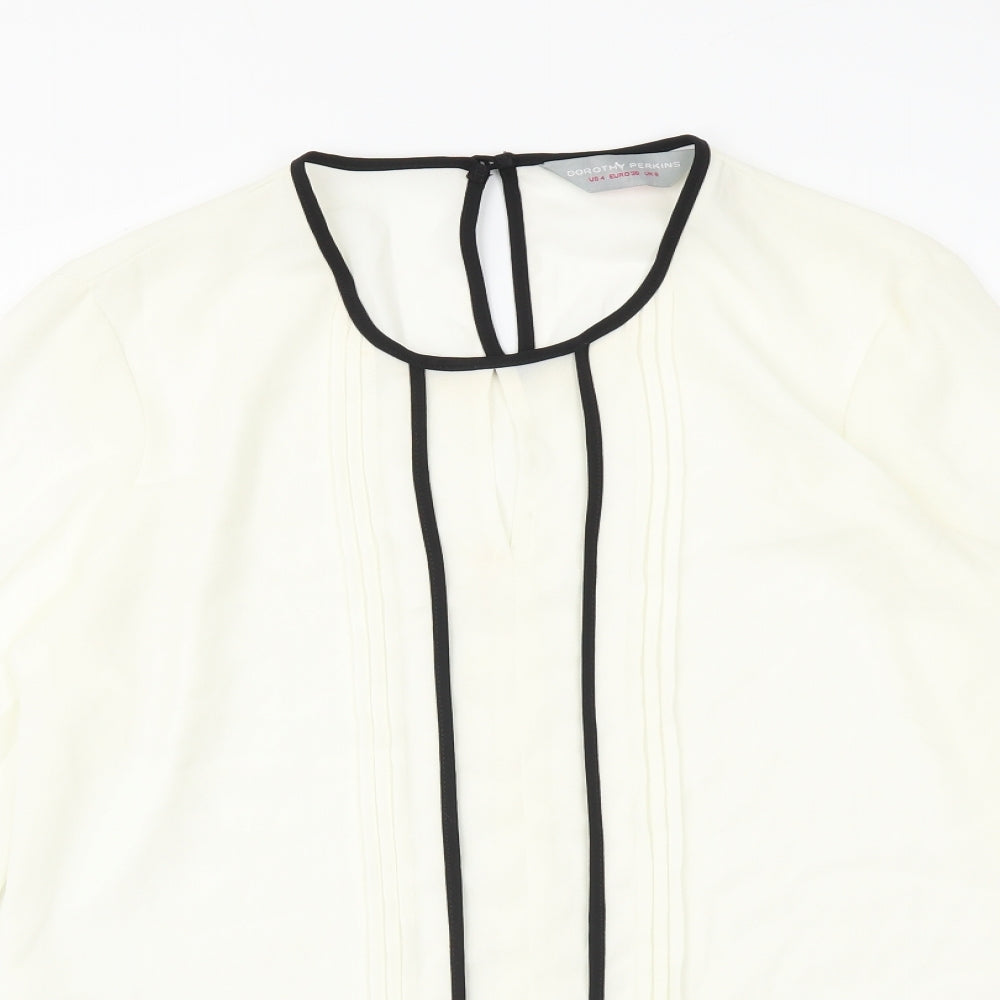 Dorothy Perkins Womens Ivory Polyester Basic Blouse Size 8 Round Neck - Contrasting Trim