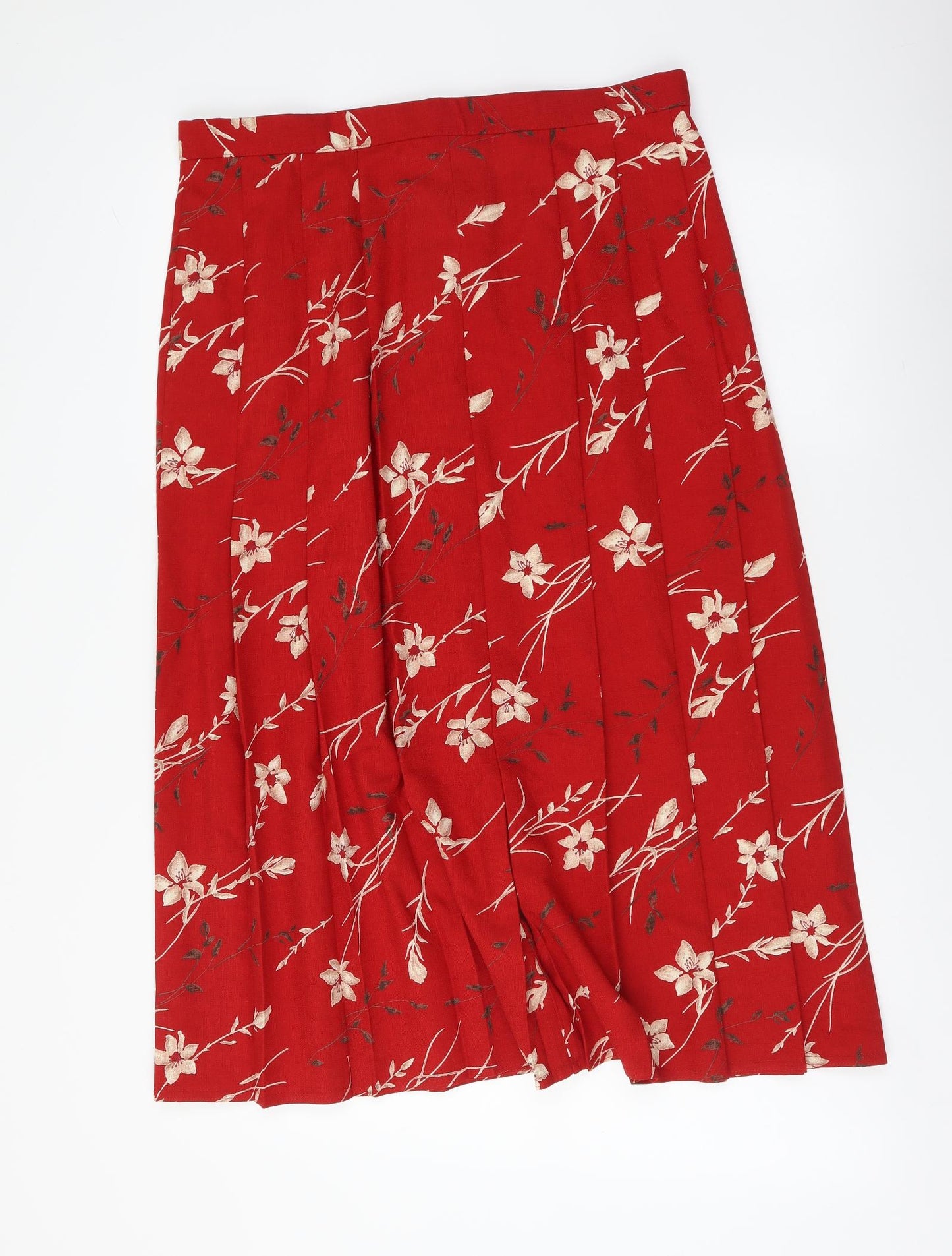 Marks and Spencer Womens Red Geometric Polyester Pleated Skirt Size 16 Zip