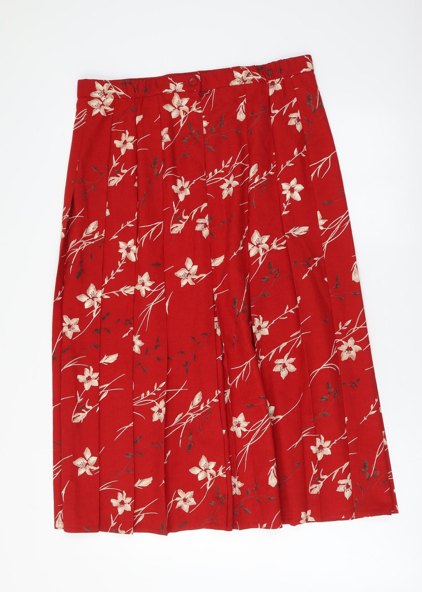 Marks and Spencer Womens Red Geometric Polyester Pleated Skirt Size 16 Zip