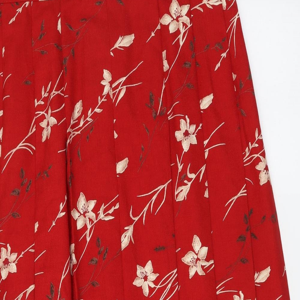 Marks and Spencer Womens Red Geometric Polyester Pleated Skirt Size 16 Zip