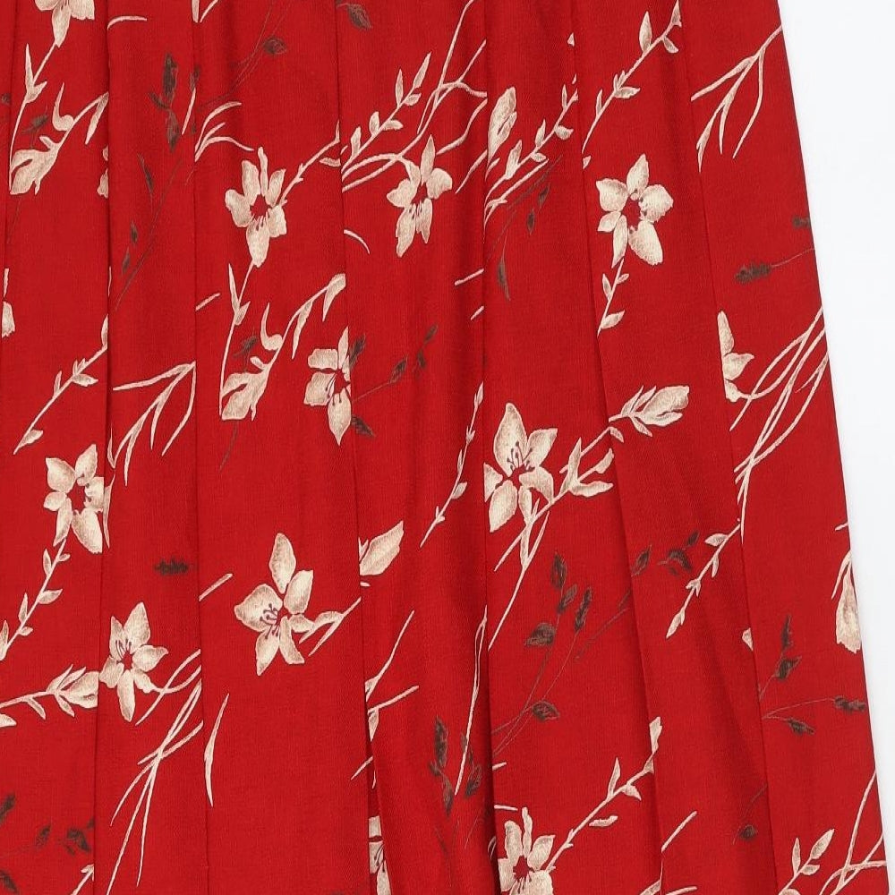 Marks and Spencer Womens Red Geometric Polyester Pleated Skirt Size 16 Zip
