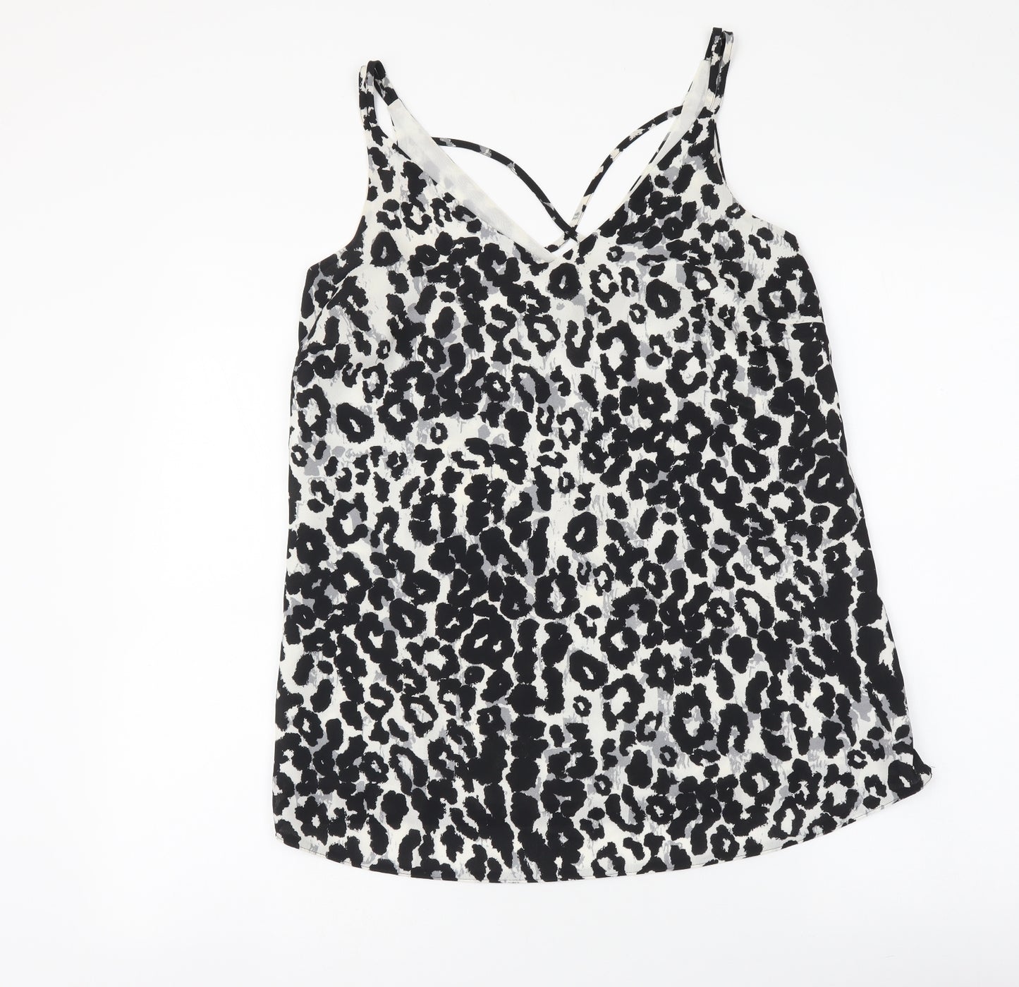Dorothy Perkins Womens Black Animal Print Polyester Camisole Tank Size 8 V-Neck - Leopard Print