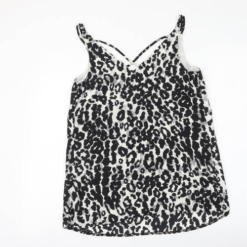 Dorothy Perkins Womens Black Animal Print Polyester Camisole Tank Size 8 V-Neck - Leopard Print