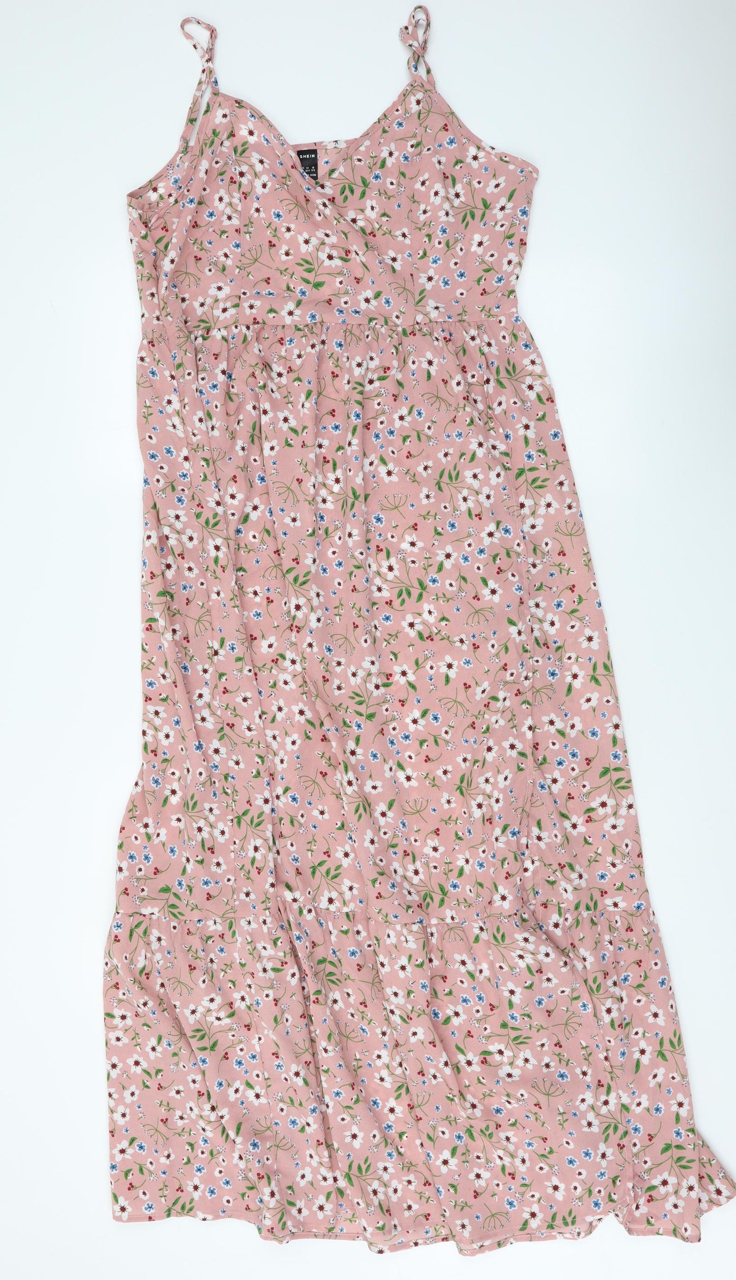 SheIn Womens Pink Floral Polyester Slip Dress Size L V-Neck Pullover
