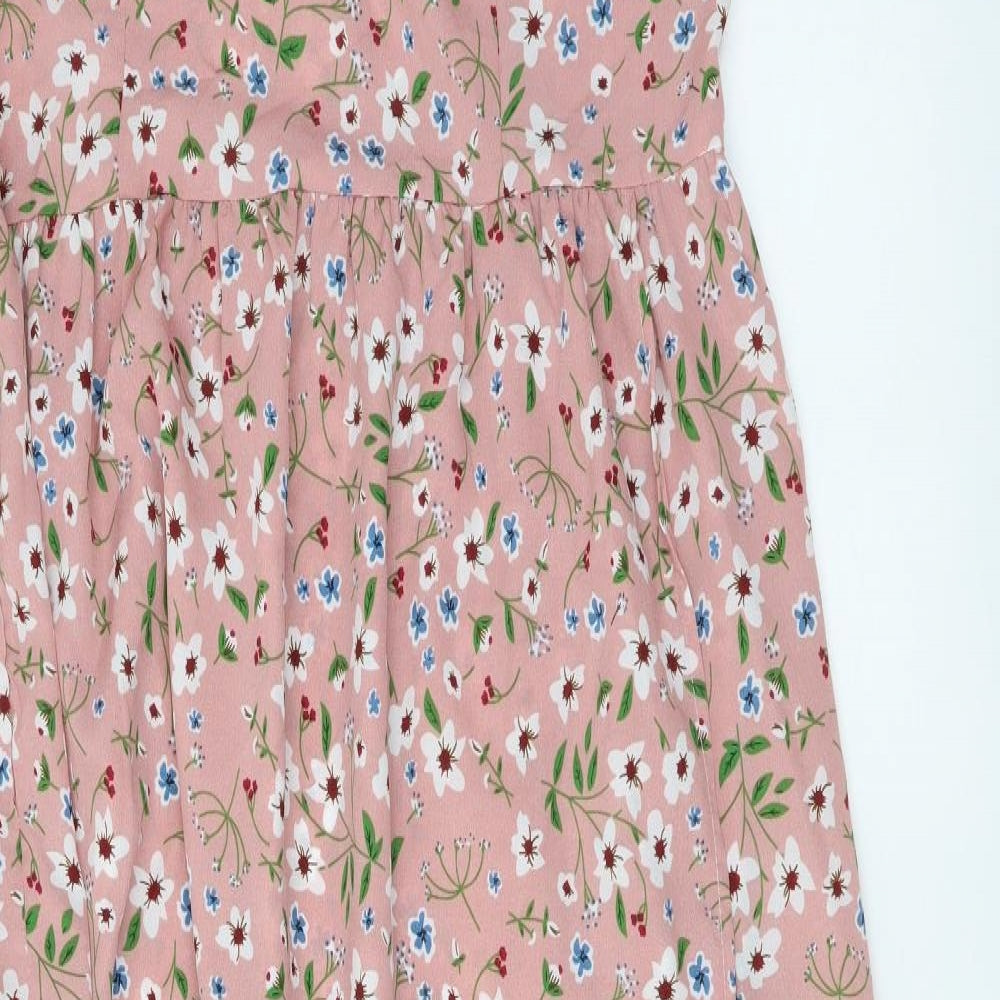 SheIn Womens Pink Floral Polyester Slip Dress Size L V-Neck Pullover