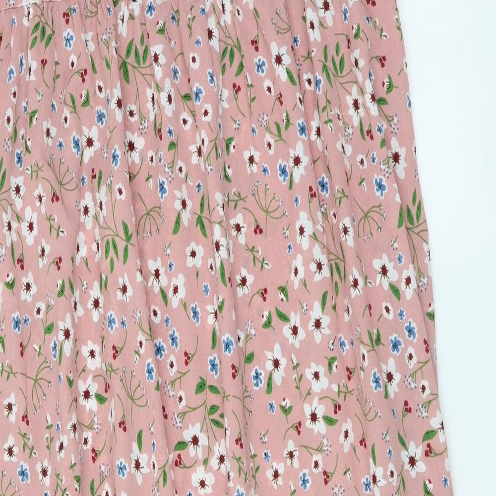 SheIn Womens Pink Floral Polyester Slip Dress Size L V-Neck Pullover