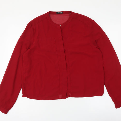 ELA Womens Red Polyester Basic Button-Up Size 12 Round Neck
