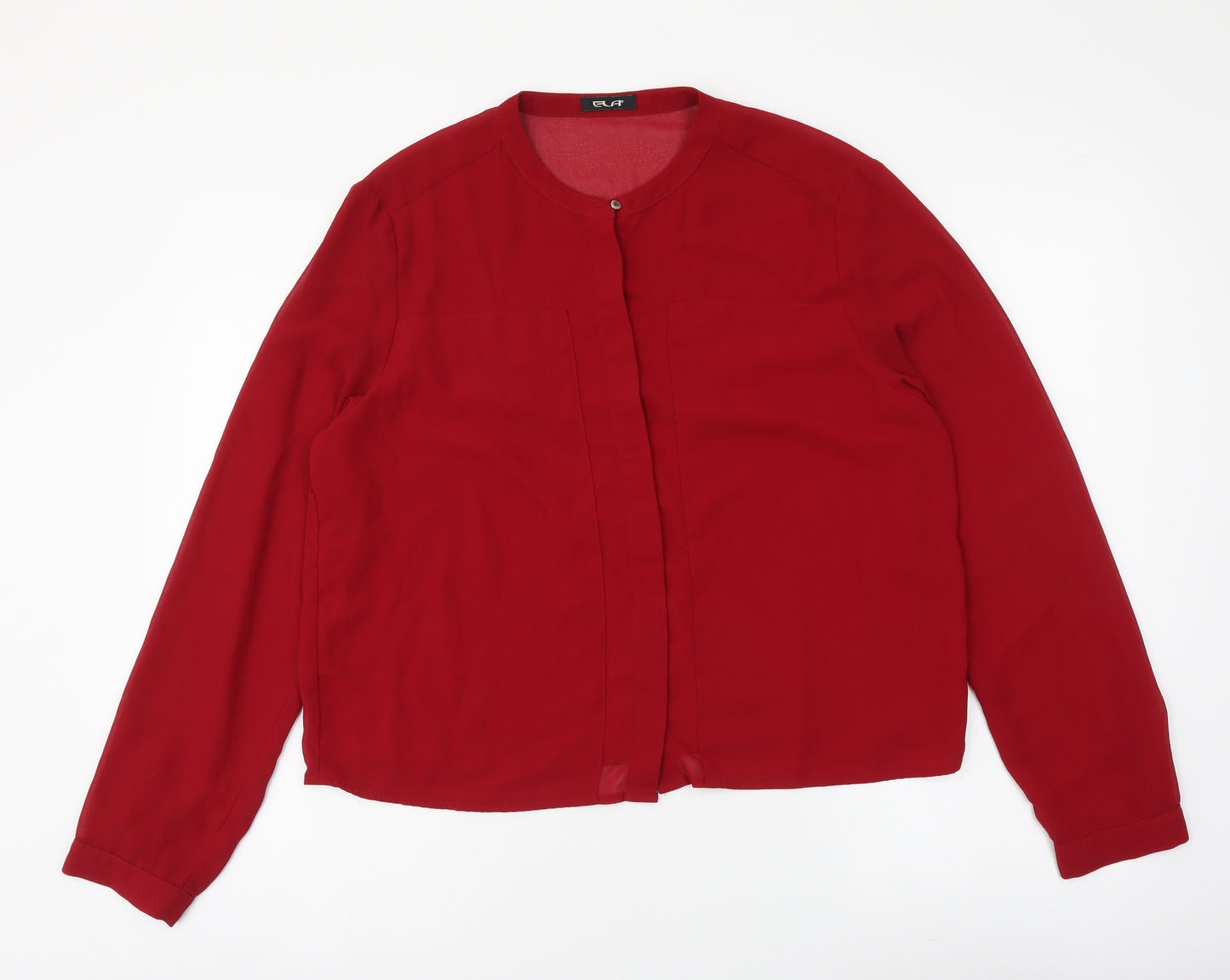 ELA Womens Red Polyester Basic Button-Up Size 12 Round Neck