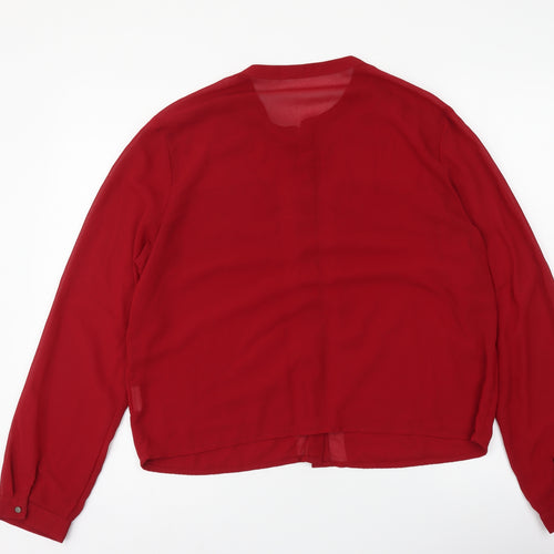 ELA Womens Red Polyester Basic Button-Up Size 12 Round Neck
