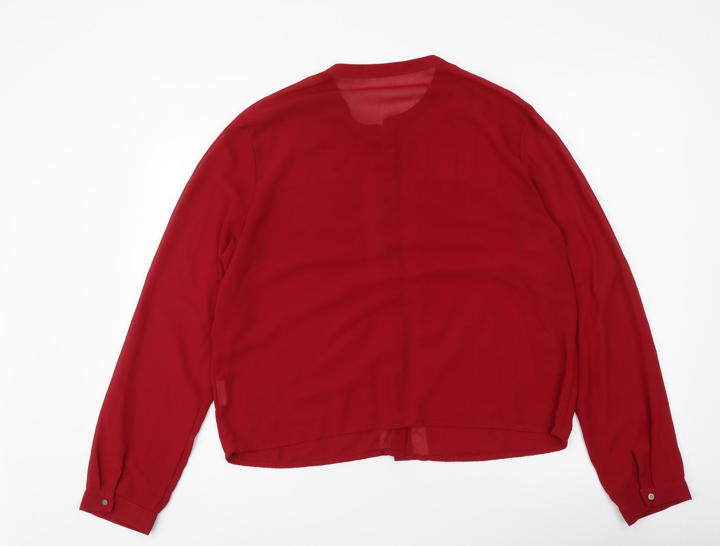 ELA Womens Red Polyester Basic Button-Up Size 12 Round Neck