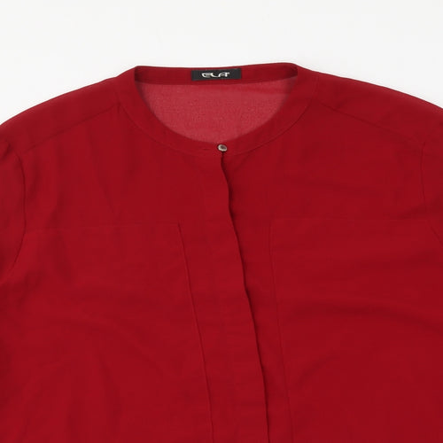 ELA Womens Red Polyester Basic Button-Up Size 12 Round Neck