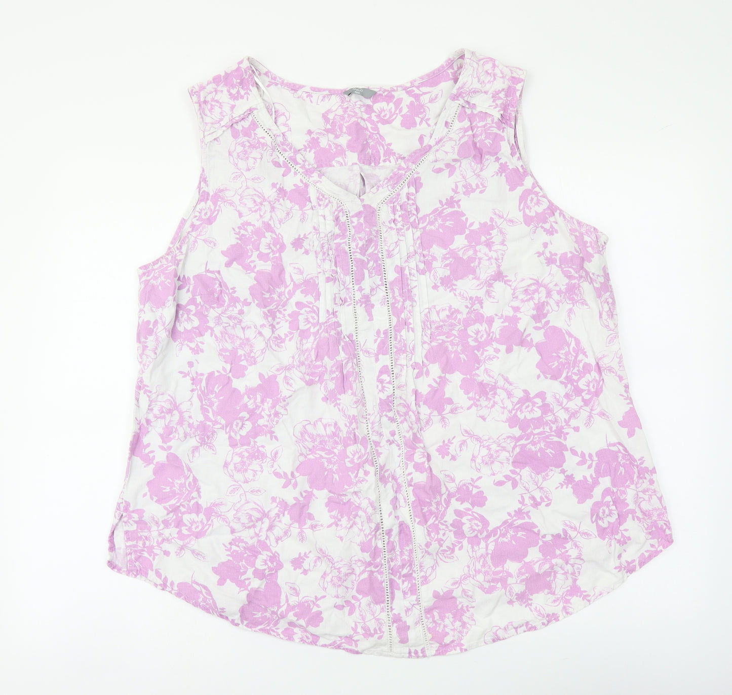 M&Co Womens Purple Floral Cotton Basic Tank Size 24 Boat Neck