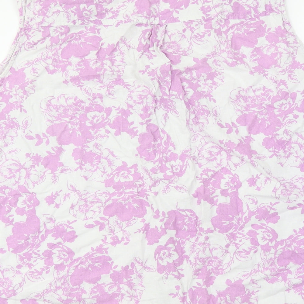 M&Co Womens Purple Floral Cotton Basic Tank Size 24 Boat Neck