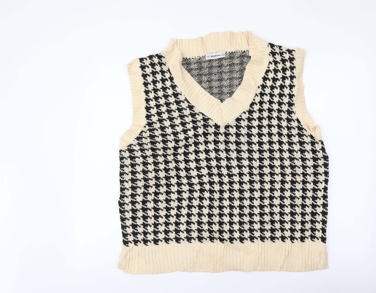 BBWM Woman Womens Beige V-Neck Geometric Acrylic Vest Jumper Size M