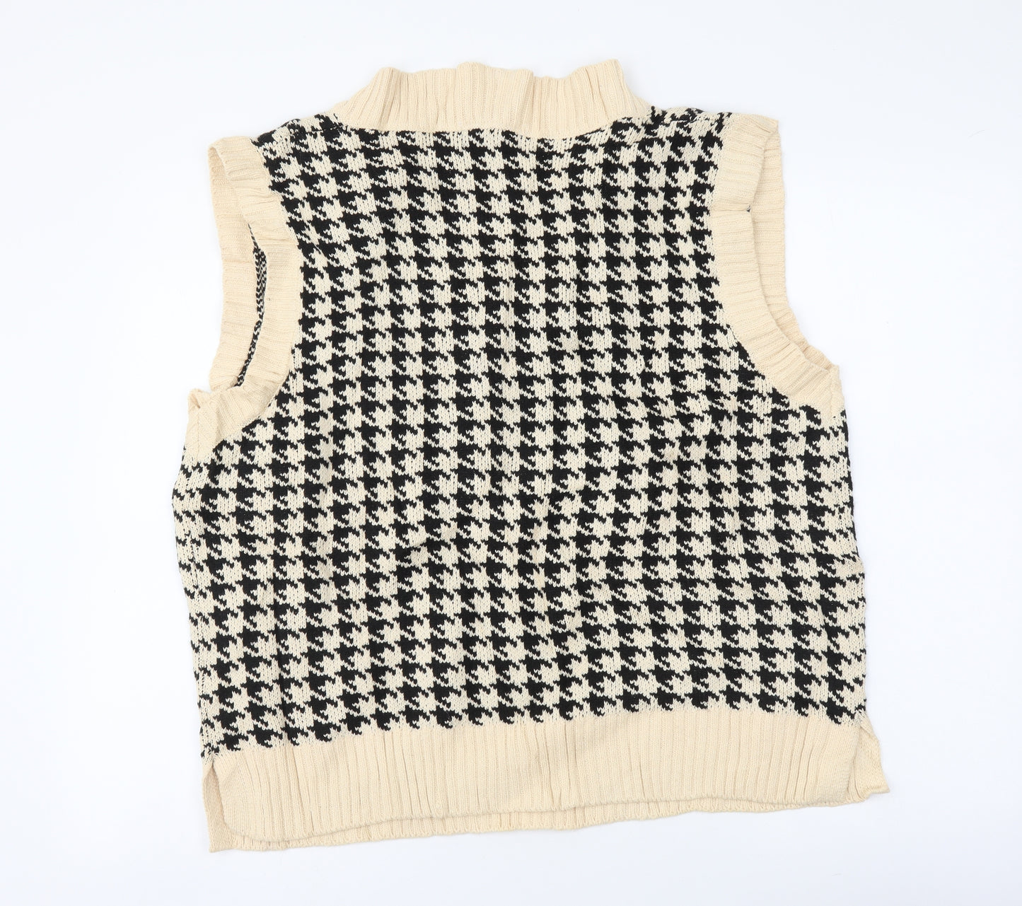 BBWM Woman Womens Beige V-Neck Geometric Acrylic Vest Jumper Size M