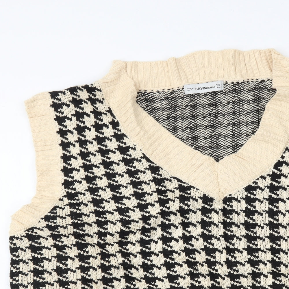 BBWM Woman Womens Beige V-Neck Geometric Acrylic Vest Jumper Size M