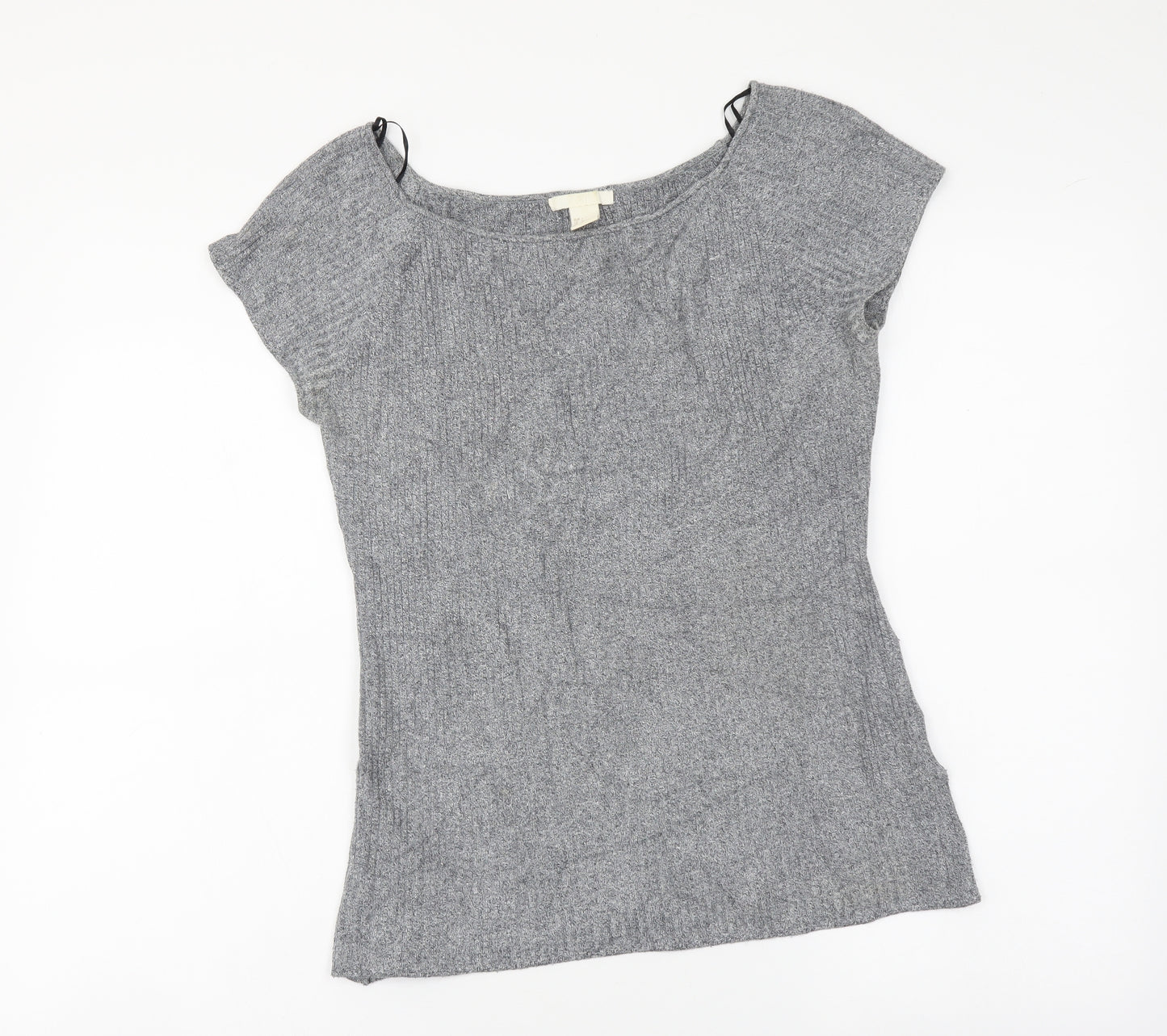 H&M Womens Grey Viscose Basic T-Shirt Size L Boat Neck