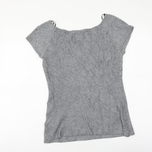H&M Womens Grey Viscose Basic T-Shirt Size L Boat Neck
