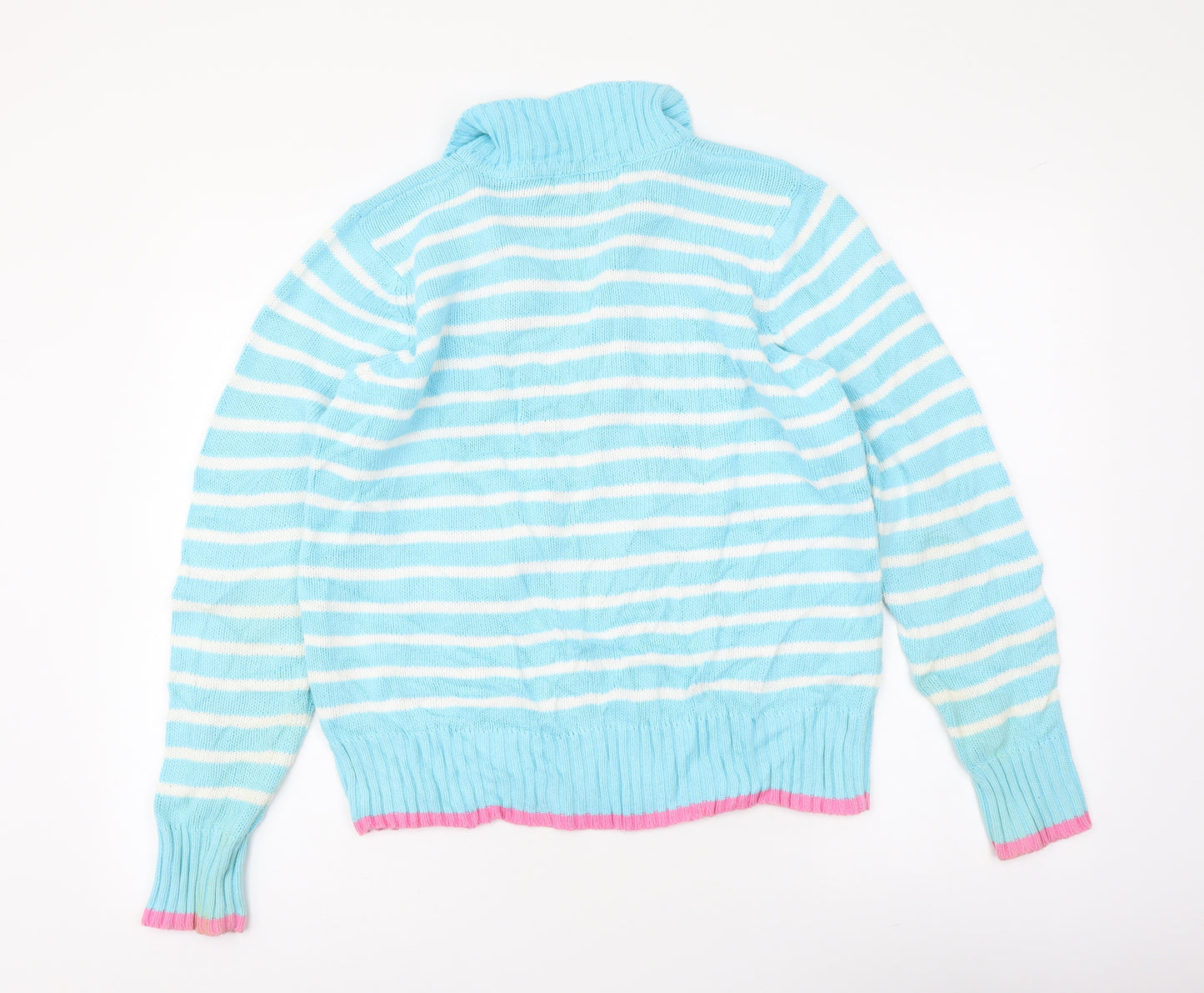 EWM Womens Blue V-Neck Striped Cotton Pullover Jumper Size M