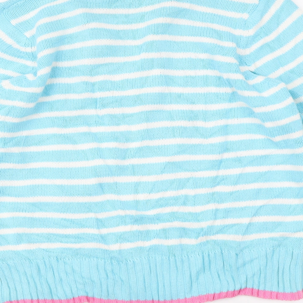 EWM Womens Blue V-Neck Striped Cotton Pullover Jumper Size M